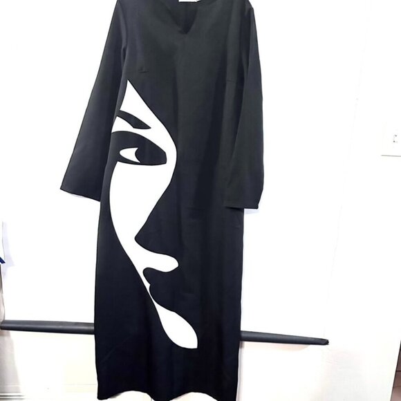 Misslook NWOT Size Large Dress Maxi Silhouette Ladies Face Goth Black White - Picture 1 of 6